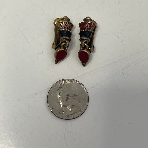 Vintage Chico's earrings clip on clip-on burnished gold tone enameled jewelry - Picture 2 of 6